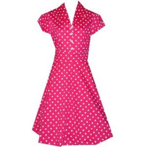 Women's Vintage Retro Housewife Collar Dress Medium Polka dots in‎ Pink